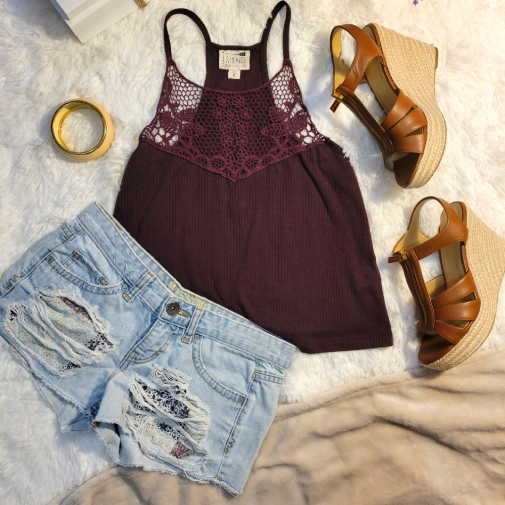 LA Hearts burgundy crop top